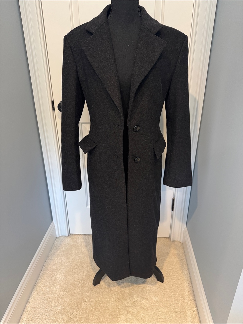 Classic Black Women's Long Coat jenn CEBALLOS for mango premium wool small